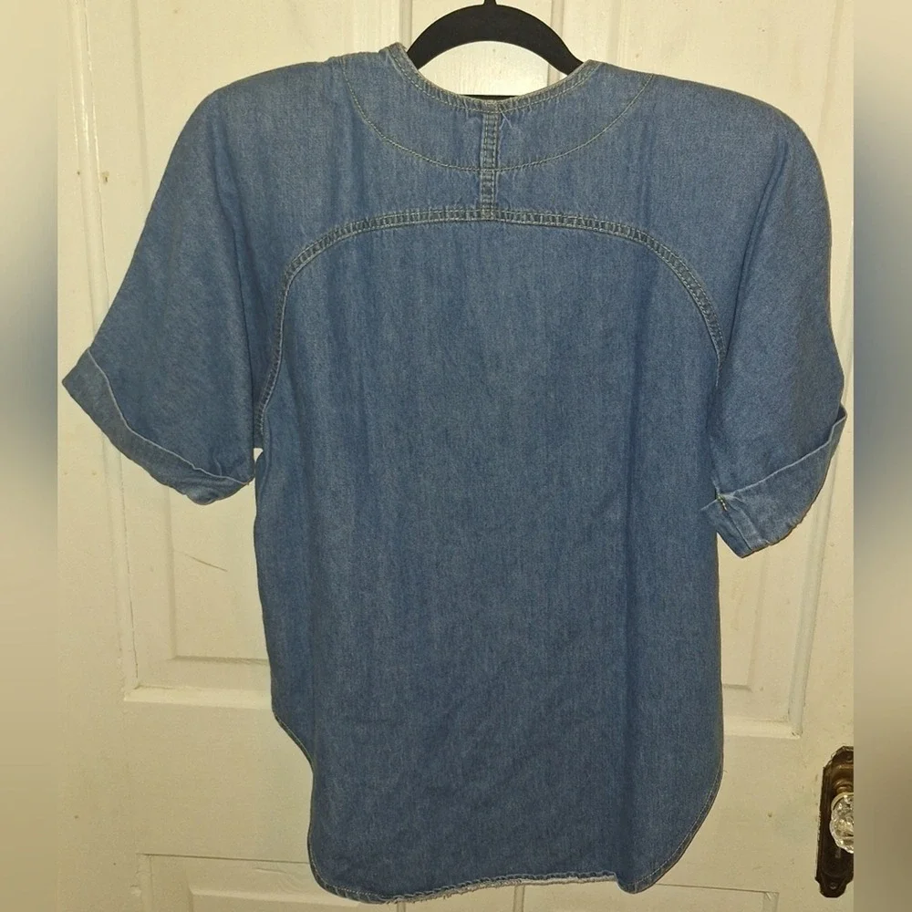 Vintage 80s Cropped Denim Cotton Studded Top Size 12p Retro Boho Western - Picture 2 of 5